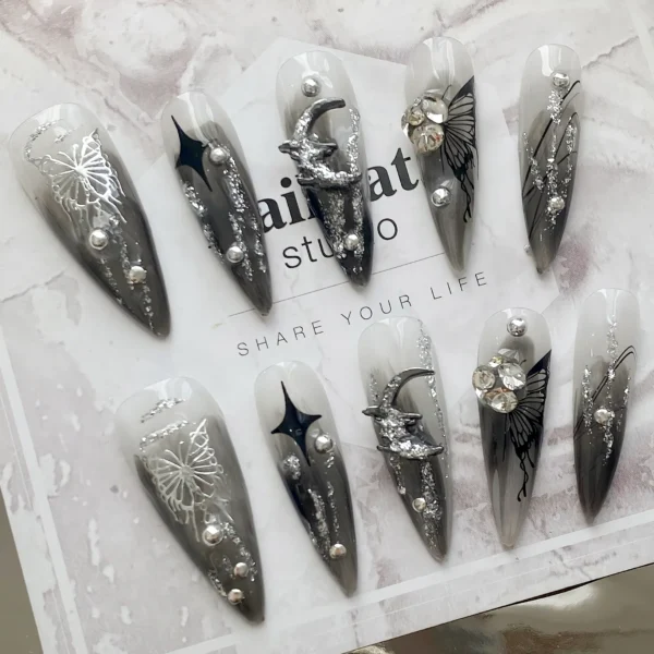Gothic Dark Punk Butterfly Press-On Nails - Image 5