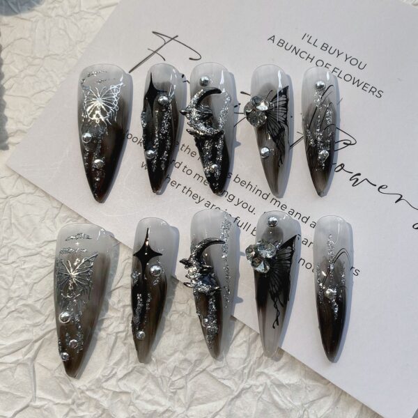 Gothic Dark Punk Butterfly Press-On Nails - Image 2