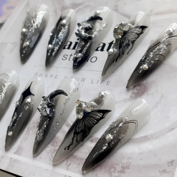 Gothic Dark Punk Butterfly Press-On Nails - Image 6
