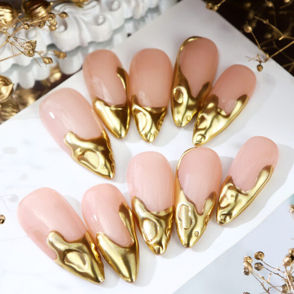 Handmade Heavy Metal 3D Long Almond Press-On Nails - Image 3