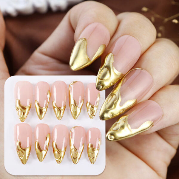 Handmade Heavy Metal 3D Long Almond Press-On Nails - Image 2