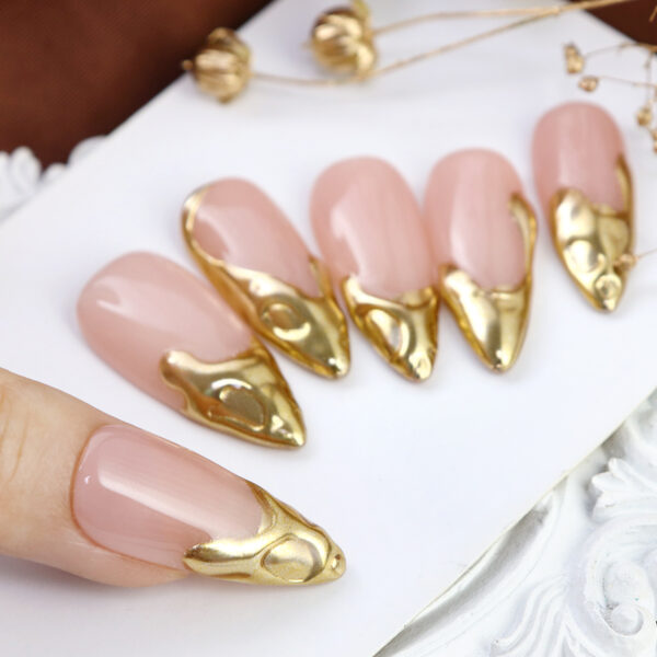 Handmade Heavy Metal 3D Long Almond Press-On Nails - Image 4