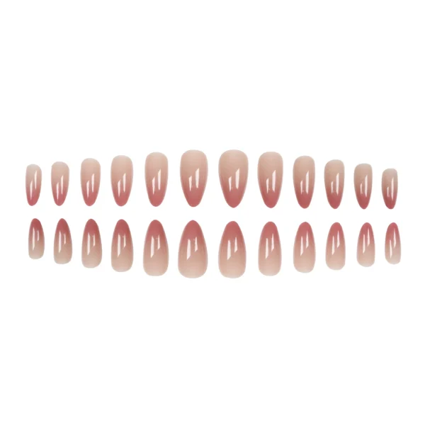 Gradient Pink Almond Glossy Fake Nail Set - Image 4