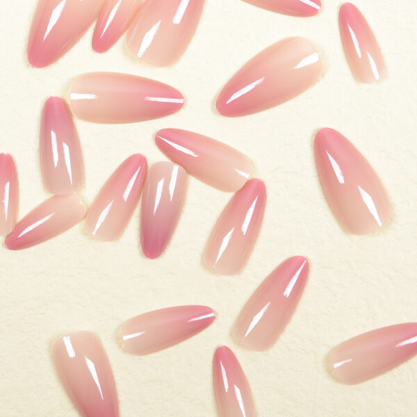 Gradient Pink Almond Glossy Fake Nail Set - Image 3