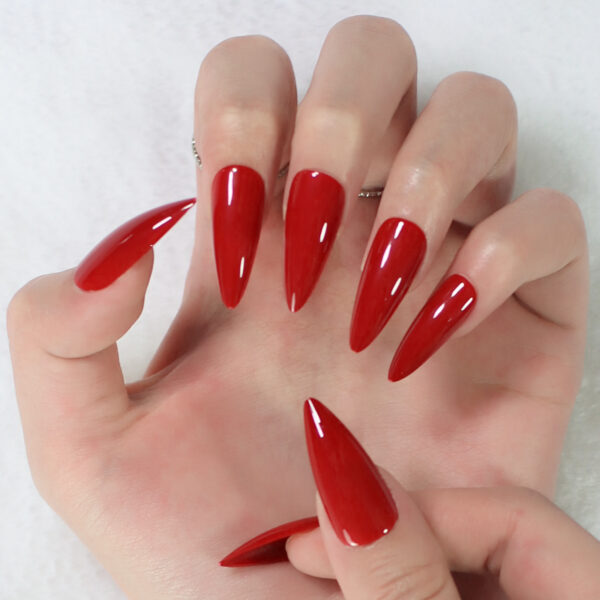 Glamorous Red Stiletto Press On Nails - Medium Length - Image 4