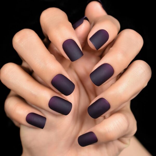 Matte Purple Black Squoval Fake Nails - Image 5