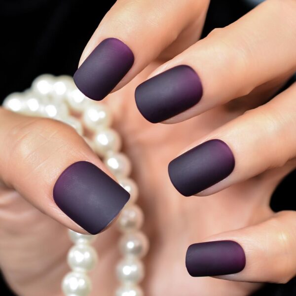 Matte Purple Black Squoval Fake Nails - Image 6