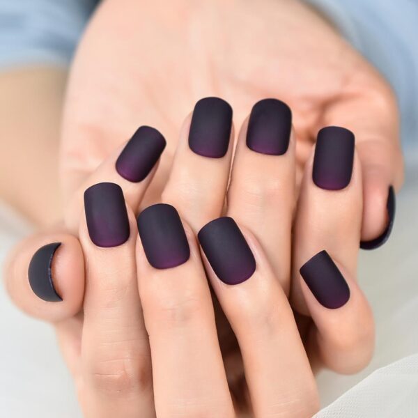 Matte Purple Black Squoval Fake Nails - Image 2