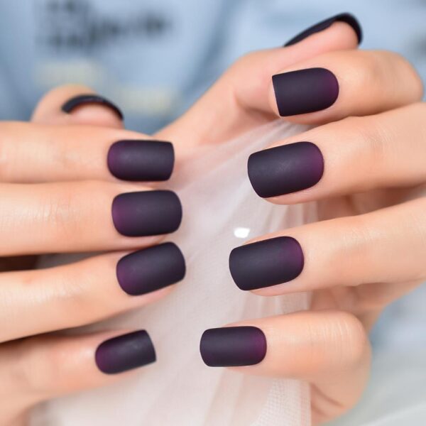 Matte Purple Black Squoval Fake Nails - Image 4