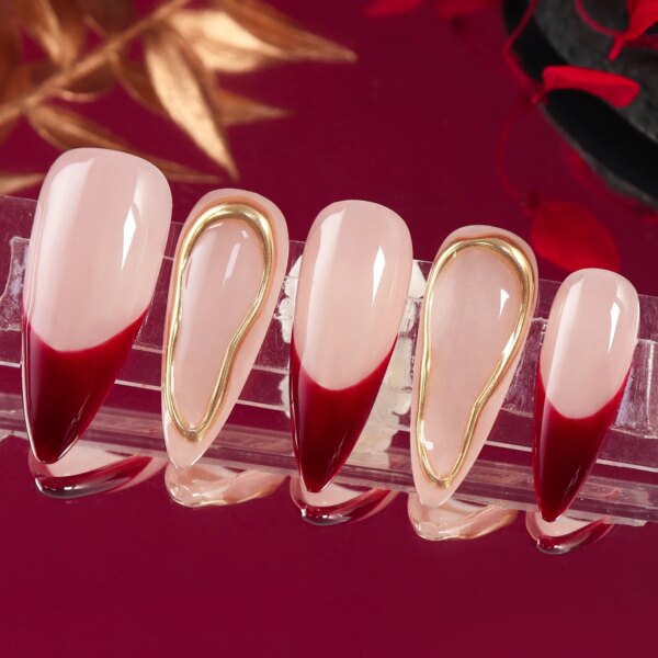 Handmade Press-On Long Almond False Nails - Image 5