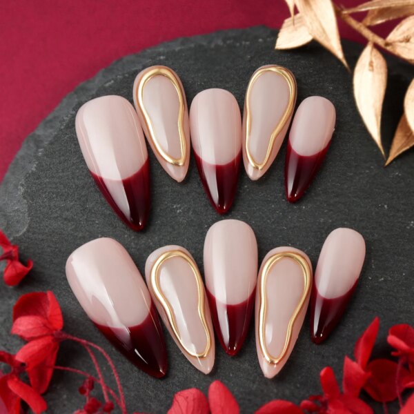 Handmade Press-On Long Almond False Nails - Image 4