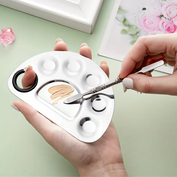 Stainless Steel Nail Art and Makeup Mixing Palette with Spatula - Image 5