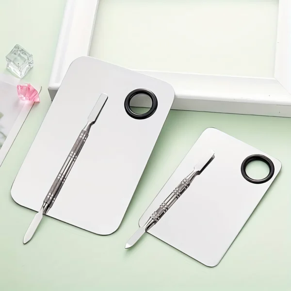 Stainless Steel Nail Art and Makeup Mixing Palette with Spatula - Image 3