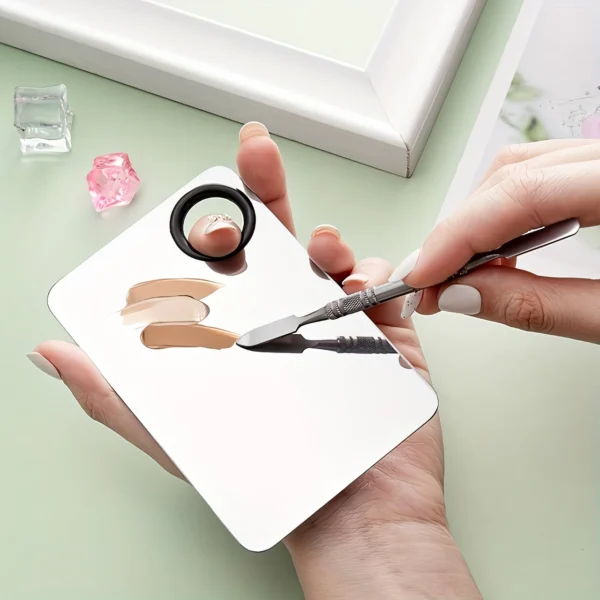 Stainless Steel Nail Art and Makeup Mixing Palette with Spatula - Image 6