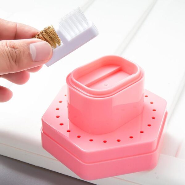 24-Hole Nail Drill Bits Storage Box with Cleaning Brush - Image 5
