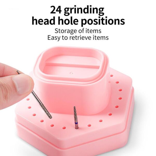 24-Hole Nail Drill Bits Storage Box with Cleaning Brush - Image 2