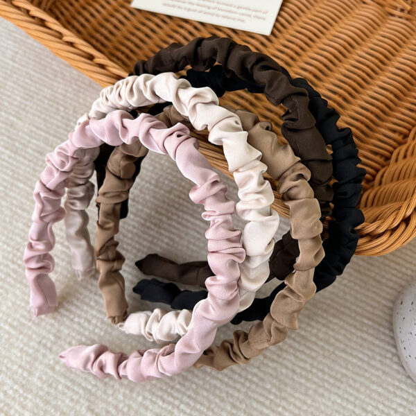 Solid Color Silky Satin Pleats Headbands - Image 3