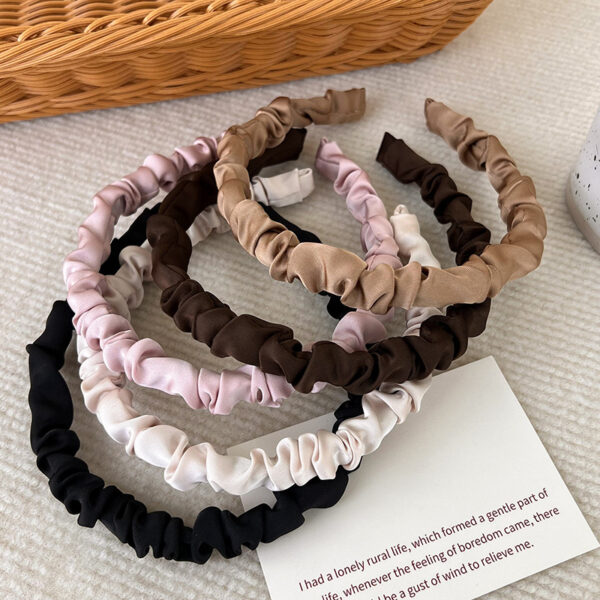 Solid Color Silky Satin Pleats Headbands - Image 5