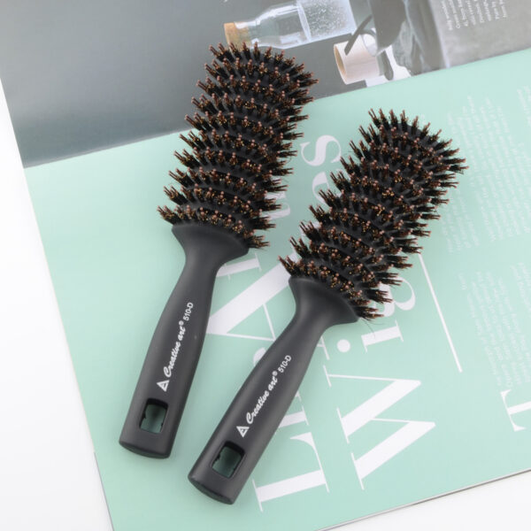 Black Detangling Pompadour Hair Brush with Long Handle - Image 4