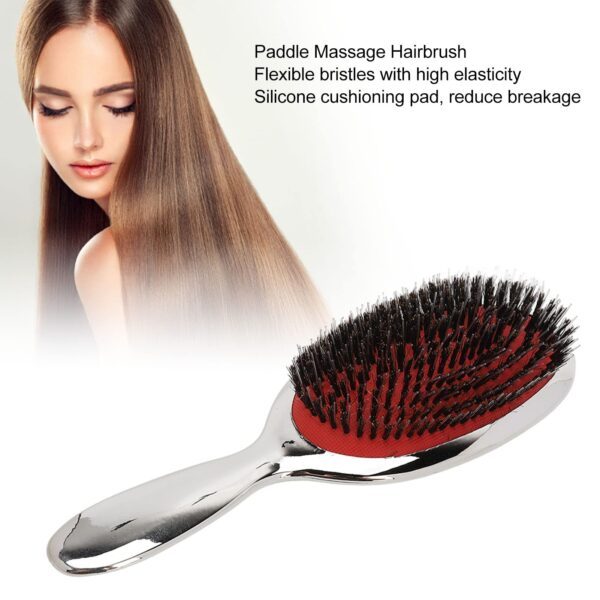 Luxury Silver Boar Bristle Paddle Hair Brush - Image 3