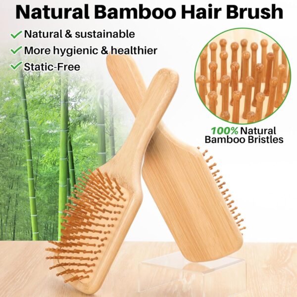Wooden Bamboo Paddle Cushion Hair Brush - Image 2