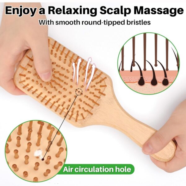 Wooden Bamboo Paddle Cushion Hair Brush - Image 3