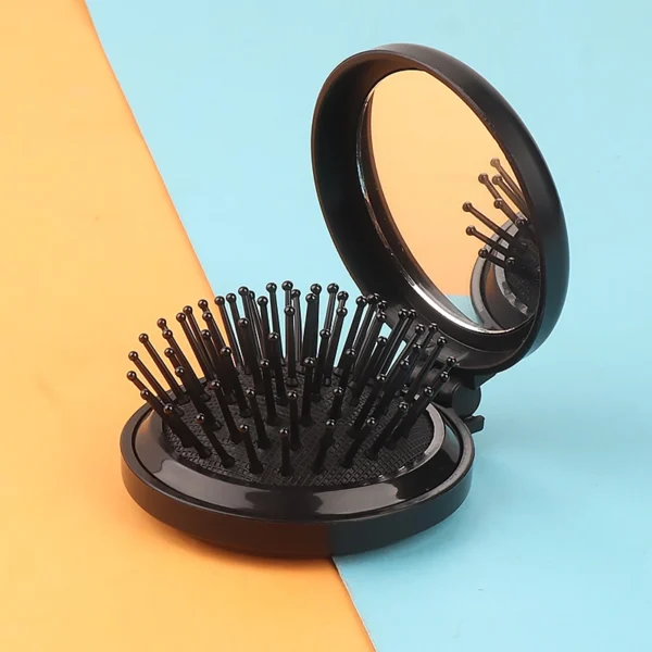 Mini Folding Hairbrush with Massage Comb and Mirror - Image 2