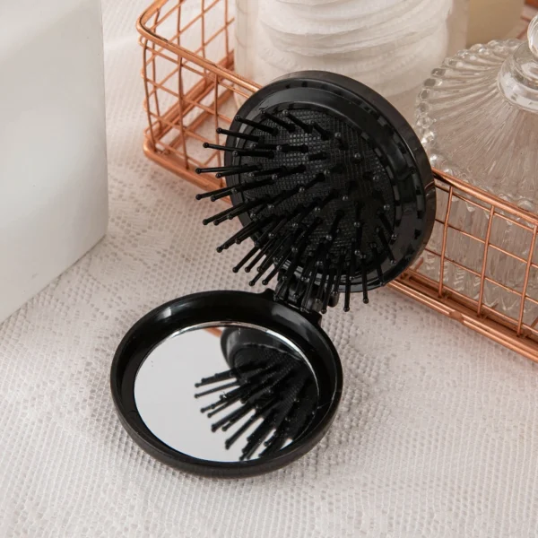 Mini Folding Hairbrush with Massage Comb and Mirror - Image 4