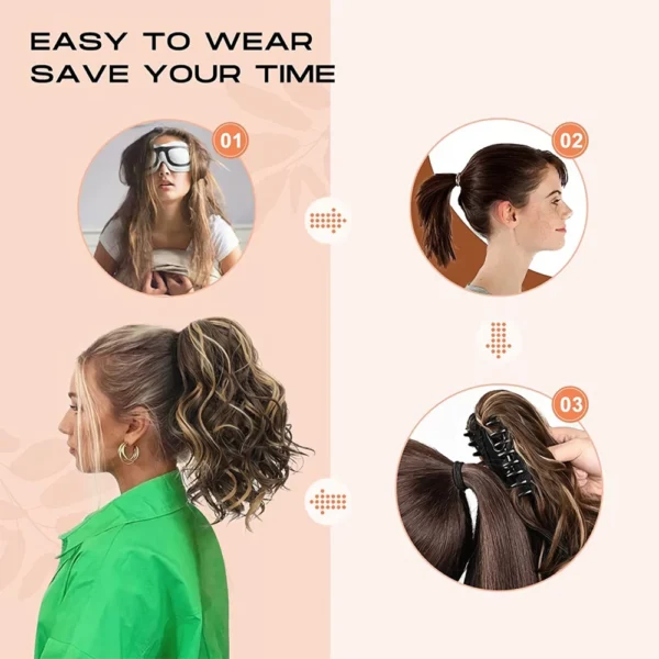 12-Inch Short Wavy Claw Clip Ponytail Extension - Image 3
