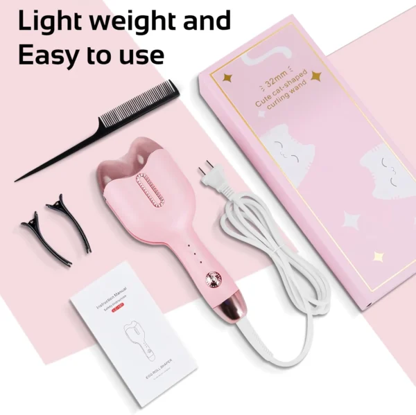 Portable Ceramic Tourmaline Cat Head Curling Iron - Image 4
