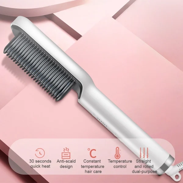 2-in-1 Ionic Hair Straightening Brush & Curling Iron - Image 5