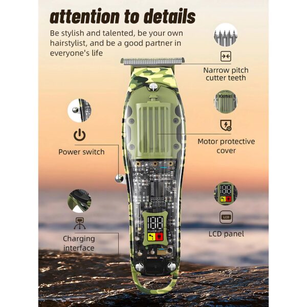 Professional Camouflage Cordless Hair Clipper - Adjustable & Rechargeable - Image 7