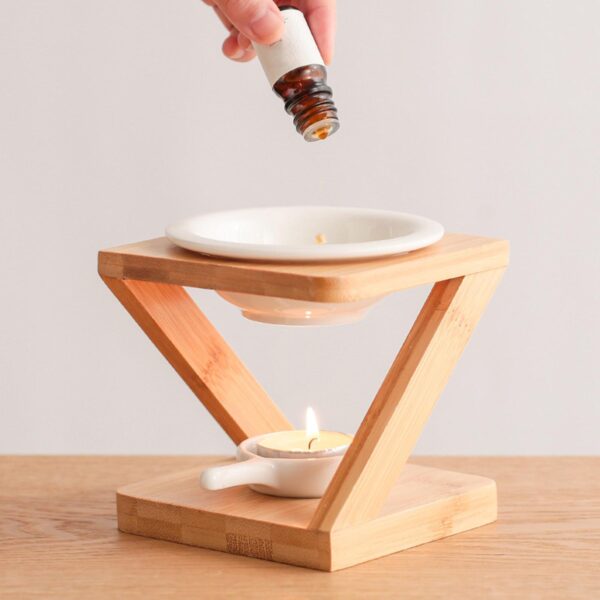 Bamboo Inclined Square Essential Oil Furnace Aroma Burner - Image 3