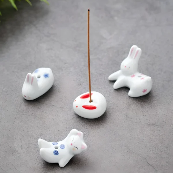 Japanese Style Cartoon Rabbit and Kitten Incense Holder - Image 6