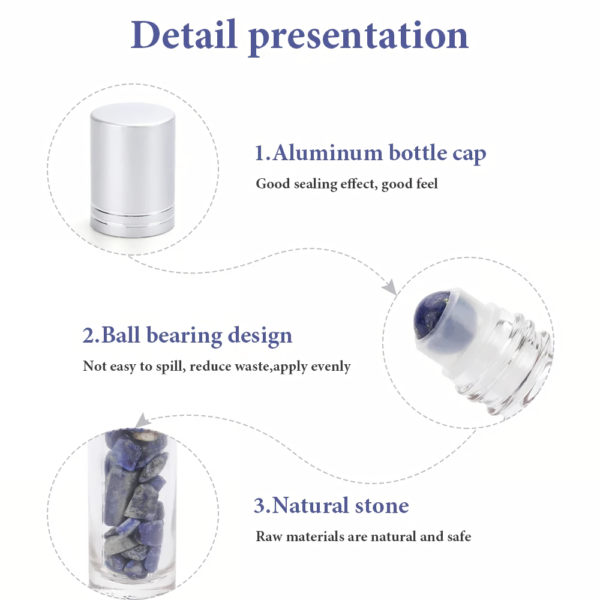10ml Natural Gemstone Essential Oil Roller Bottles with Crystal Chips - Image 3