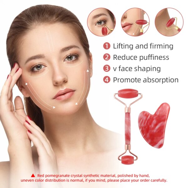 Red Crystal Jade Roller & Gua Sha Scraping Board Set - Image 2