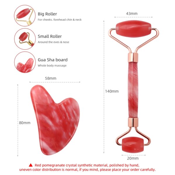Red Crystal Jade Roller & Gua Sha Scraping Board Set - Image 4