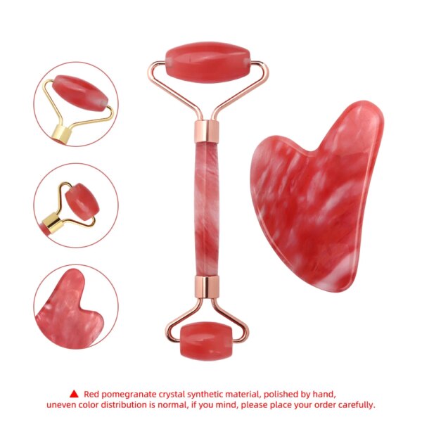 Red Crystal Jade Roller & Gua Sha Scraping Board Set - Image 5