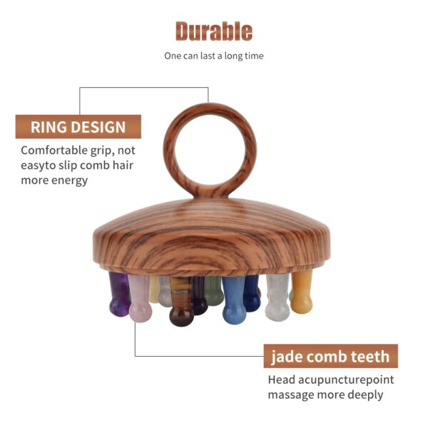 New Scalp Massage Comb - Pink Quartz Green Aventurine Wood Grain - Image 5