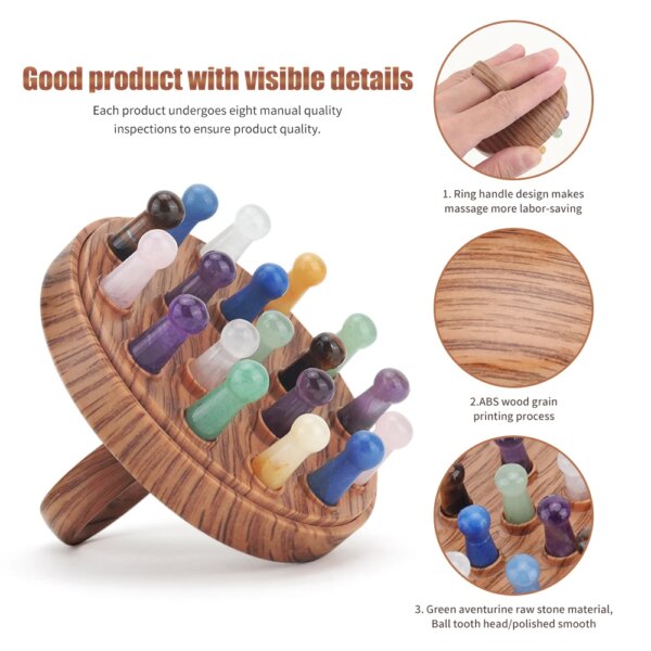 New Scalp Massage Comb - Pink Quartz Green Aventurine Wood Grain - Image 3