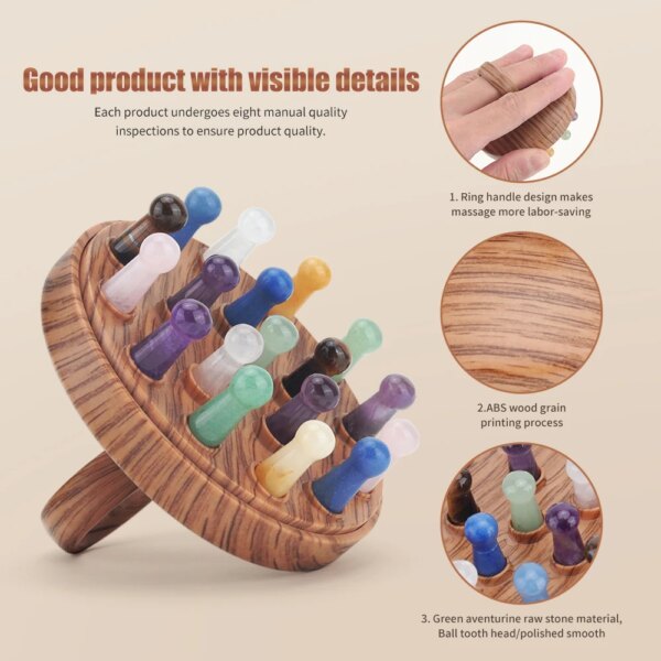 New Scalp Massage Comb - Pink Quartz Green Aventurine Wood Grain - Image 7