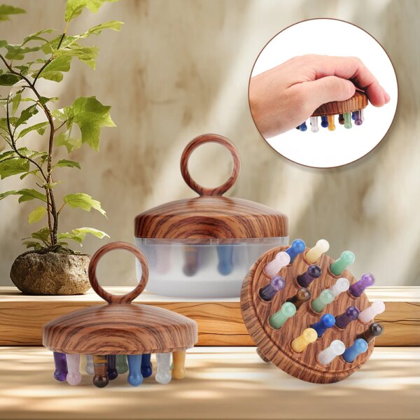 New Scalp Massage Comb - Pink Quartz Green Aventurine Wood Grain - Image 9