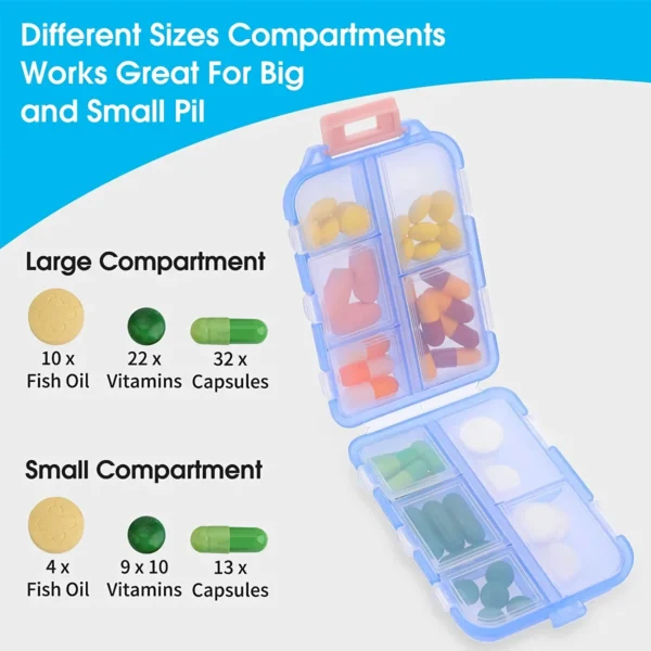 Travel Pill Organizer Pocket Portable Pill Case with 10 Compartments - Image 3