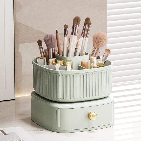 360 Rotating Makeup Brushes Holder with Drawers - Image 5