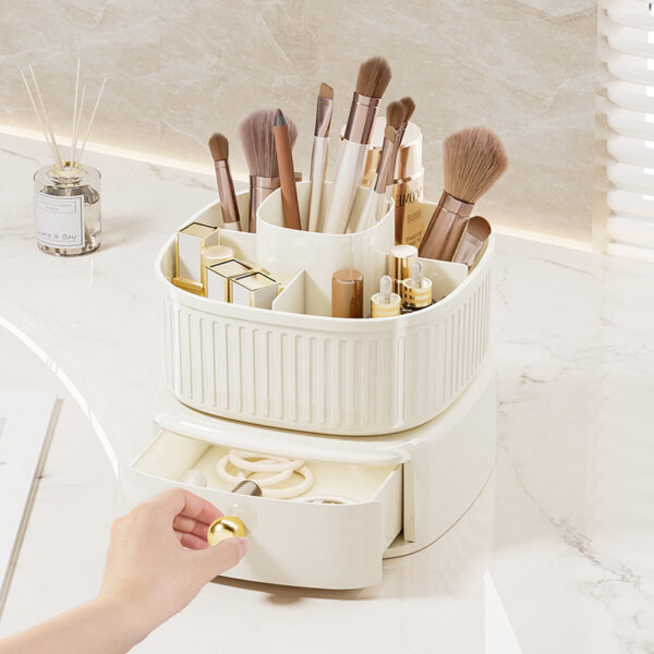 360 Rotating Makeup Brushes Holder with Drawers - Image 3