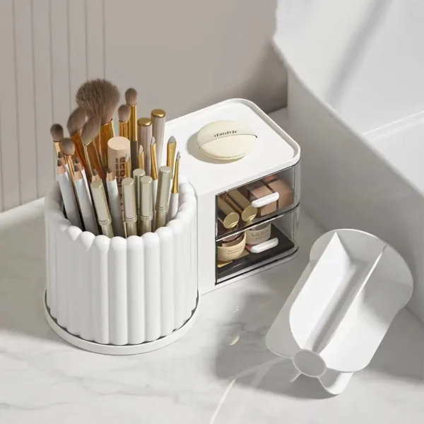 Makeup Storage Organizer with Brush Holder and Rotating Display - Image 5