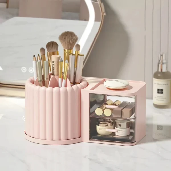 Makeup Storage Organizer with Brush Holder and Rotating Display - Image 4