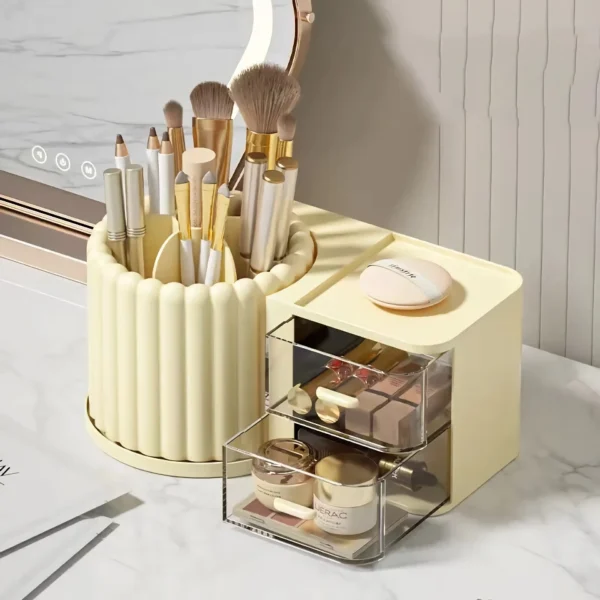 Makeup Storage Organizer with Brush Holder and Rotating Display - Image 3