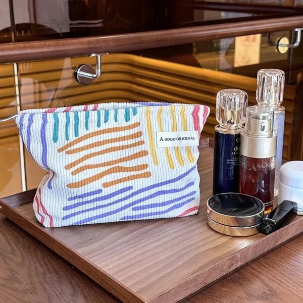 Women's Fashion Corduroy Striped Makeup Organizer - Image 2