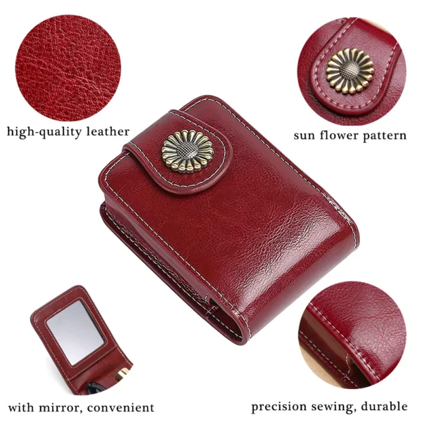 Mini Portable Leather Makeup Bag with Mirror - Image 3